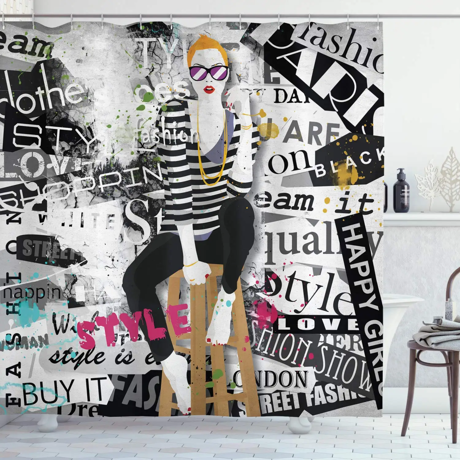 Street Fashion Pose - Tenda da Doccia con Stampa Moda