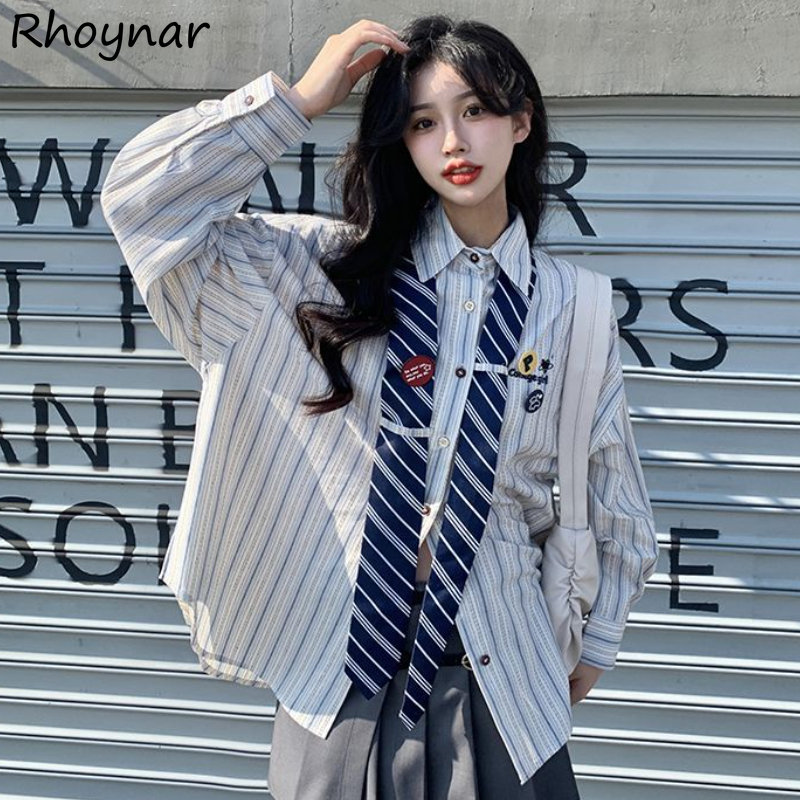 Street Fashion In Japanese - Camicie a righe donna Baggy Preppy