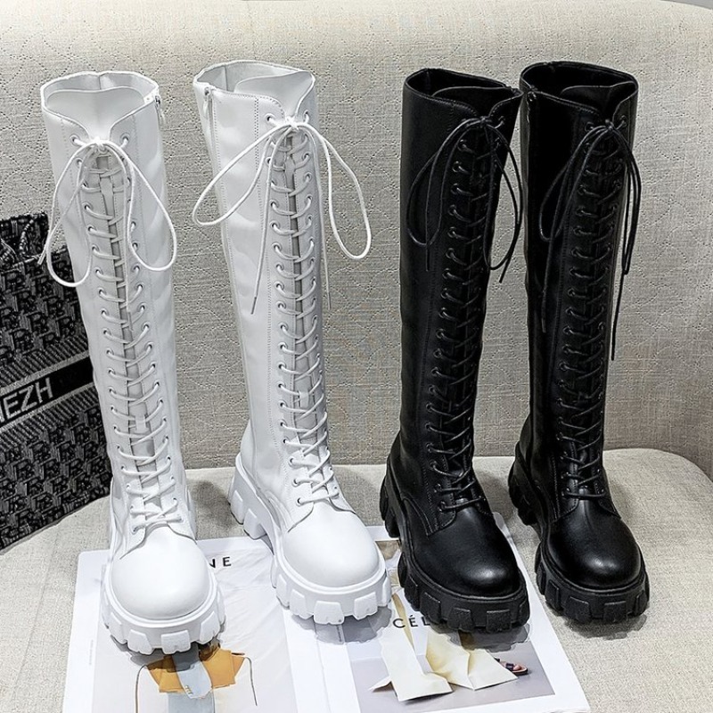 Street Fashion Female - Stivali Alti da Donna con Lacci,